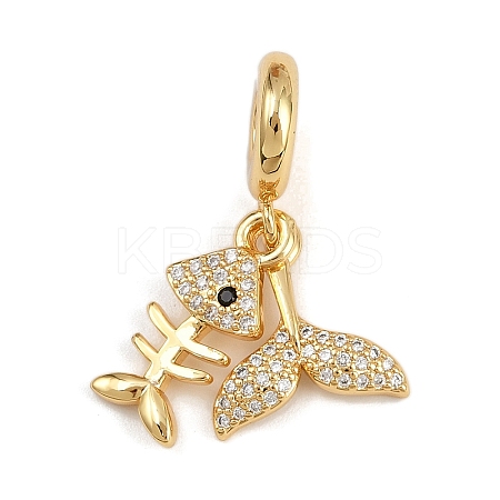 Brass Micro Pave Clear Cubic Zirconia European Dangle Charms KK-N271-42G-1