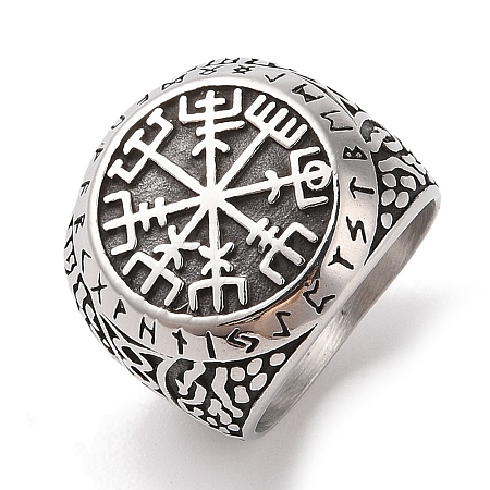 Viking 304 Stainless Steel Vegvisir Wide Finger Rings for Mens RJEW-U005-21A-03-1