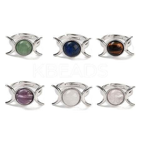 Natural Gemstone Adjustable Rings RJEW-K271-01P-1
