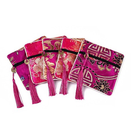 Chinese Brocade Tassel Zipper Jewelry Bag Gift Pouch ABAG-WH0005-46N-1