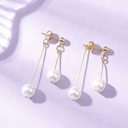 304 Stainless Steel Shell Pearl Round Bead Tassel Stud Earrings EJEW-JE06662-1