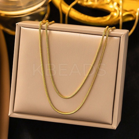 1.5MM 304 Stainless Steel Round Snake Chain Double Layer Necklaces for Women Men NJEW-Q028-02G-1