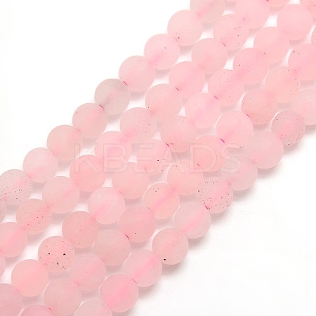 Frosted Natural Rose Quartz Round Bead Strands G-M064-6mm-09-1
