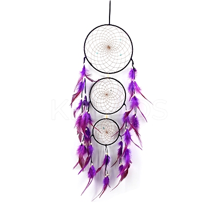 Three-Ring Pointed Woven Net/Web with Feather with Iron Home Crafts Wall Hanging Decoration PW-WG46443-02-1