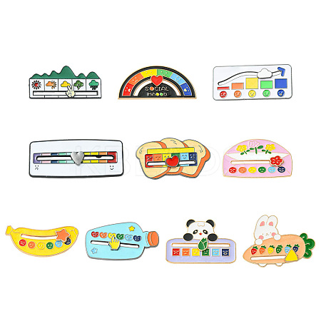 10Pcs 10 Styles Mood Social Battery Sliding Enamel Pins JEWB-CJ0001-52-1