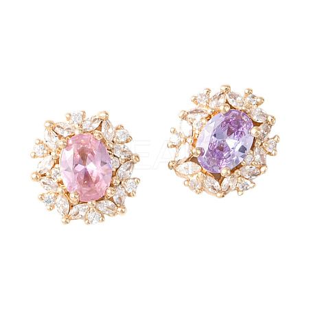 2Pcs 2 Colors Brass Micro Pave Cubic Zirconia Beads KK-YW0003-09-1