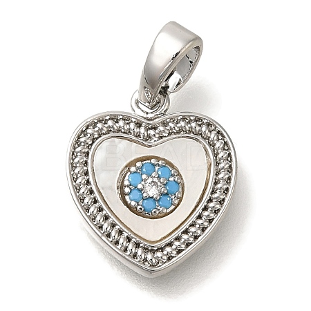 Brass Micro Pave Cubic Zirconia and Shell Pendants KK-K388-77P-02-1