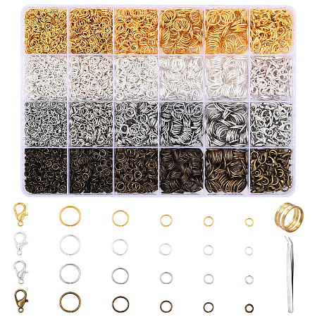 Iron Open Jump Rings & Lobster Claw Clasps & Brass Rings & Iron Beading Tweezers Finding Kits DIY-YW0017-54-1