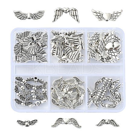 60Pcs 6 Styles Tibetan Style Alloy Wing Beads TIBEB-YW0001-25-1