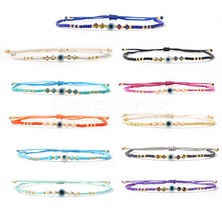 11Pcs Glass Seed Beads & Resin Braided Bead Bracelets TK7632-1-1