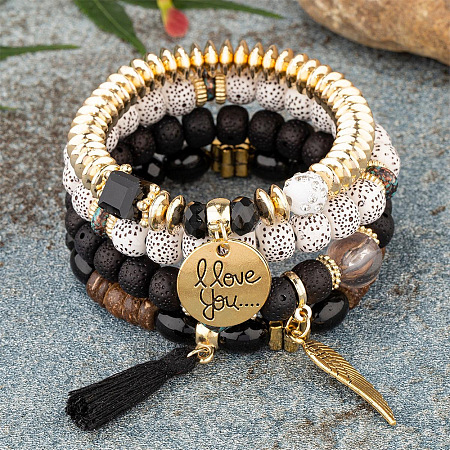 Boho Style Wood Beaded Stretch Bracelet Sets for Women WGE3C3B-46-1