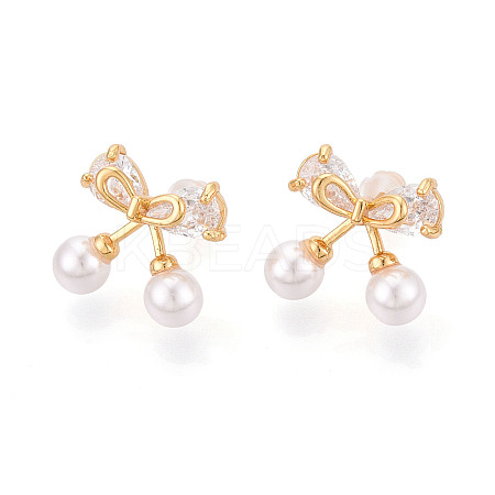 Brass Clear Cubic Zirconia Stud Earrings EJEW-T048-09A-1
