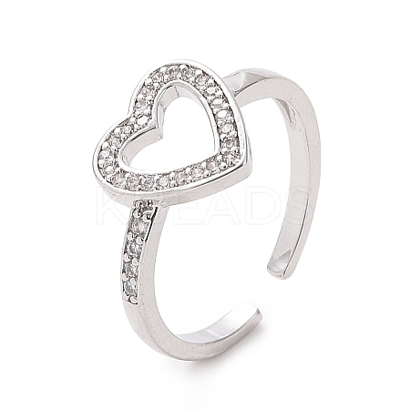 Clear Cubic Zirconia Hollow Out Heart Open Cuff Ring RJEW-I094-03P-1