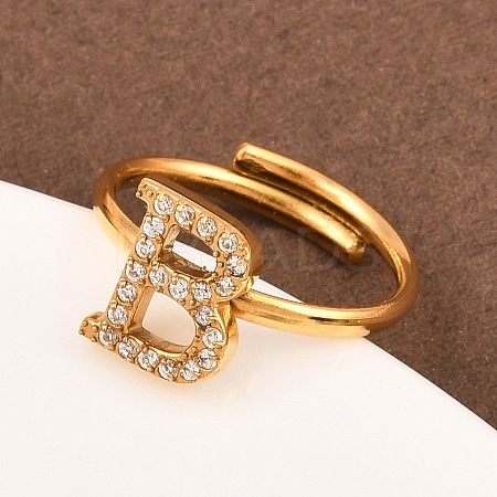 304 Stainless Steel Micro Pave Cubic Zirconia Cuff Open Rings LS-RJEW-D336-01G-09-1