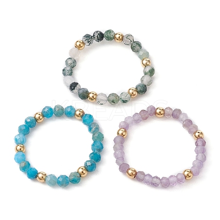 3Pcs 3 Style Natural Mixed Gemstone Round Beaded Stretch Rings Set RJEW-TA00087-1