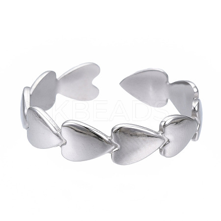 Non-Tarnish 304 Stainless Steel Heart Wrap Open Cuff Ring RJEW-T023-69P-1