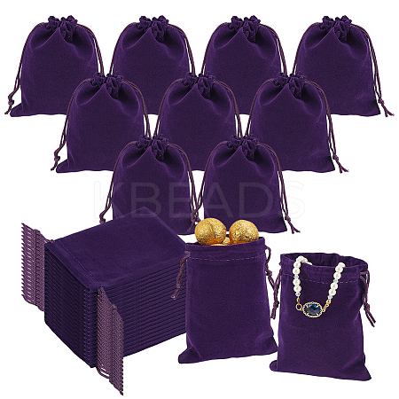 30Pcs Rectangle Velvet Drawstring Pouches TP-NB0001-61B-1