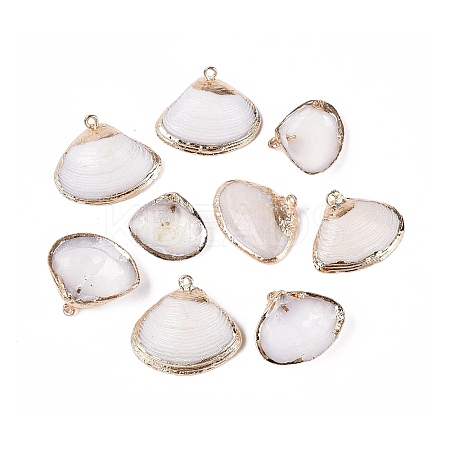 Electroplate Natural Sea Shell Pendants SSHEL-Q100-10KCG-1