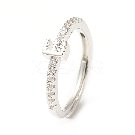 Clear Cubic Zirconia Initial Letter Adjustable Ring RJEW-C052-01P-E-1