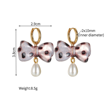 304 Stainless Steel & Acrylic & Plastic Pearl Hoop Dangle Earrings WGAB57F-02-1