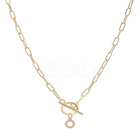 1Pc 304 Stainless Steel Chain & Brass Micro Pave Cubic Zirconia Letter Pendant Necklaces NJEW-LP0001-36O-G-1