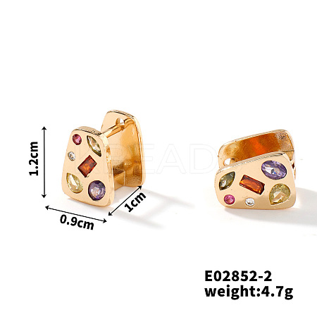 Trapezoid Copper & Colorful Diamond Ear Studs Women Fashion Earrings Jewelry BJ9582-1