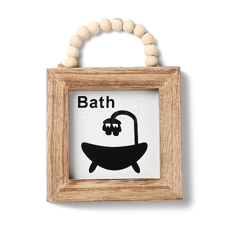 Wooden Square Wall Pendant Decorations HJEW-Z004-01A-1