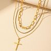 304 Stainless Steel Cross Pendant 3 Layer Necklaces for Women LS-NJEW-F343-02G-1