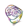 Ion Plating(IP) 304 Stainless Steel Woven Net/Web with Feather Adjustable Ring for Women RJEW-M149-26RC-3