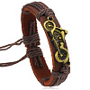 Motorbike Alloy & Cowhide & Jute Cord Braided Bracelets for Men FS-WG31926-02-1