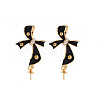 Brass Micro Pave Clear Cubic Zirconia Stud Earring Findings with Enamel KK-S356-617A-NF-1