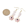 Evil Eye Natural Rose Quartz Chip & Seed Beads Dangle Earrings EJEW-MZ00166-01-3