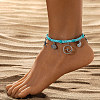Bohemian Style Alloy Wave Shape Starfish Shell Shape Charm Synthetic Turquoise & Cotton Cord Braided Anklets FS-WG159AD-02-1