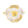 Flower Brass Micro Pave Cubic Zirconia & Enamel Cuff Ring Settings KK-CBAC351-06G-05-1