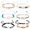 6Pcs 6 Styles Natural Turquoise & Cowrie Shell Braided Beads Bracelets Sets BJEW-GA0001-17-1
