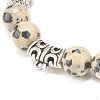 Natural Dalmatian Jasper Stretch Bracelet with Alloy Beads BJEW-JB08017-01-4