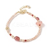 Natural Strawberry Quartz & Agate & Natural Pearl Beaded Bracelets BJEW-C068-08G-2