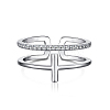 Rhodium Plated 925 Sterling Silver Cross Open Cuff Rings with Cubic Zirconia RJEW-F150-51P-1