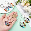 5Pcs 7 Chakra Gemstone Bead Pendant Keychain with Tibetan Style Alloy Charm KEYC-FH00032-3