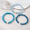 3Pcs Round Natural Blue Quartz & Dyed Quartz & Apatite & Pearl Beaded Stackable Stretch Bracelets Sets BJEW-JB12989-5