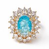 Deep Sky Blue Glass Oval Adjustable Ring with Cubic Zirconia RJEW-J017-VC498-2