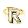Mixed Color Enamel Initial Letter Adjustable Ring with Clear Cubic Zirconia RJEW-P045-01G-R-2
