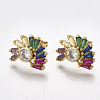 Brass Micro Pave Cubic Zirconia(Random Mixed Color) Ear Studs EJEW-S201-79-1