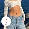 304 Stainless Steel Pave Cubic Zirconia & Plastic Pearl & Natural Shell Starfish Curved Barbell Dangle Belly Rings FS-WGCE39A-02-2