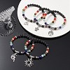 Natural Mixed Gemstone Round Beaded Stretch Bracelets with Alloy Charms BJEW-JB09403-5