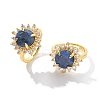 Sunflower Natural Lapis Lazuli Finger Rings RJEW-B113-03G-02-4