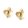Brass with Cubic Zirconia Heart Stud Earrings EJEW-G382-24G-1