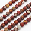 Frosted Round Natural Red Picture Jasper Beads Strands G-N0166-70-6mm-1
