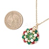 Glass Seed Beads & Shell Pearl Beaded Christmas Wreath Pendant 304 Stainless Steel Cable Chain Necklaces NJEW-MZ00121-3