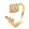Rack Plating Brass Rhombus Open Cuff Rings with Cubic Zirconia RJEW-D008-11G-1